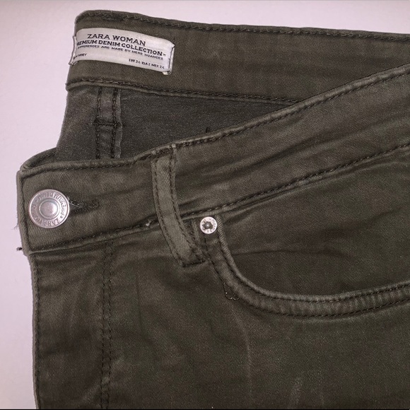 Zara Army Green Skinny Jeans With Zipper Detail - Picture 8 of 10